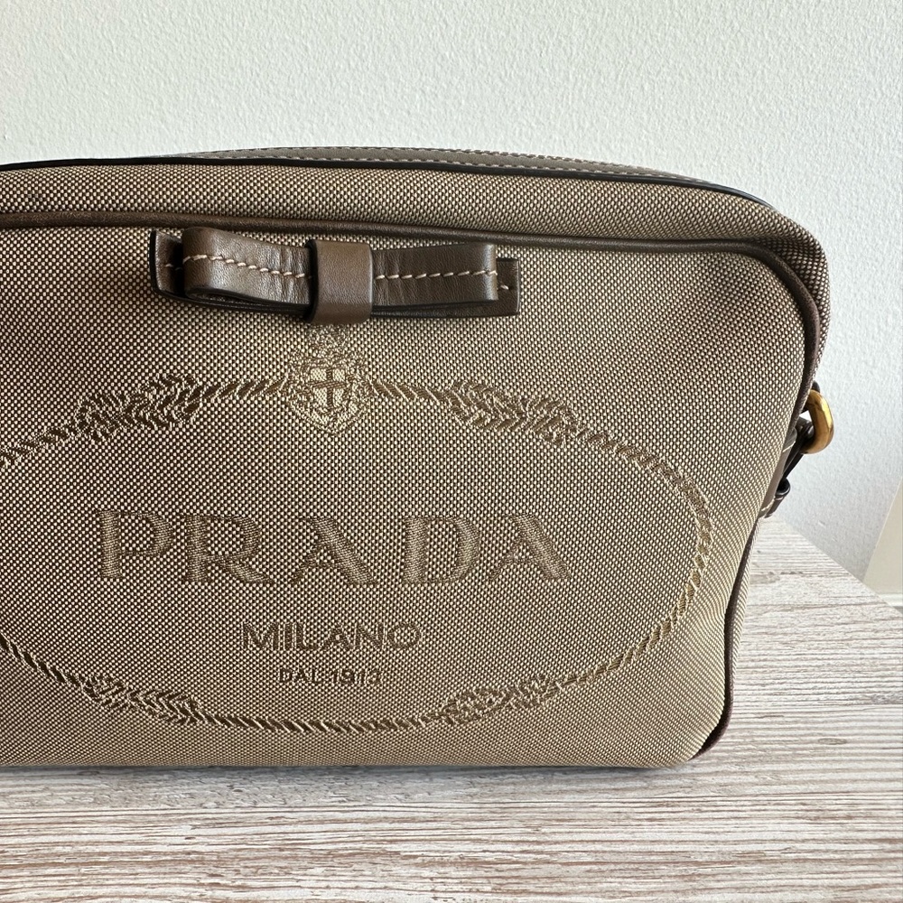 Prada Tan Toiletry Pouch with Embossed Logo